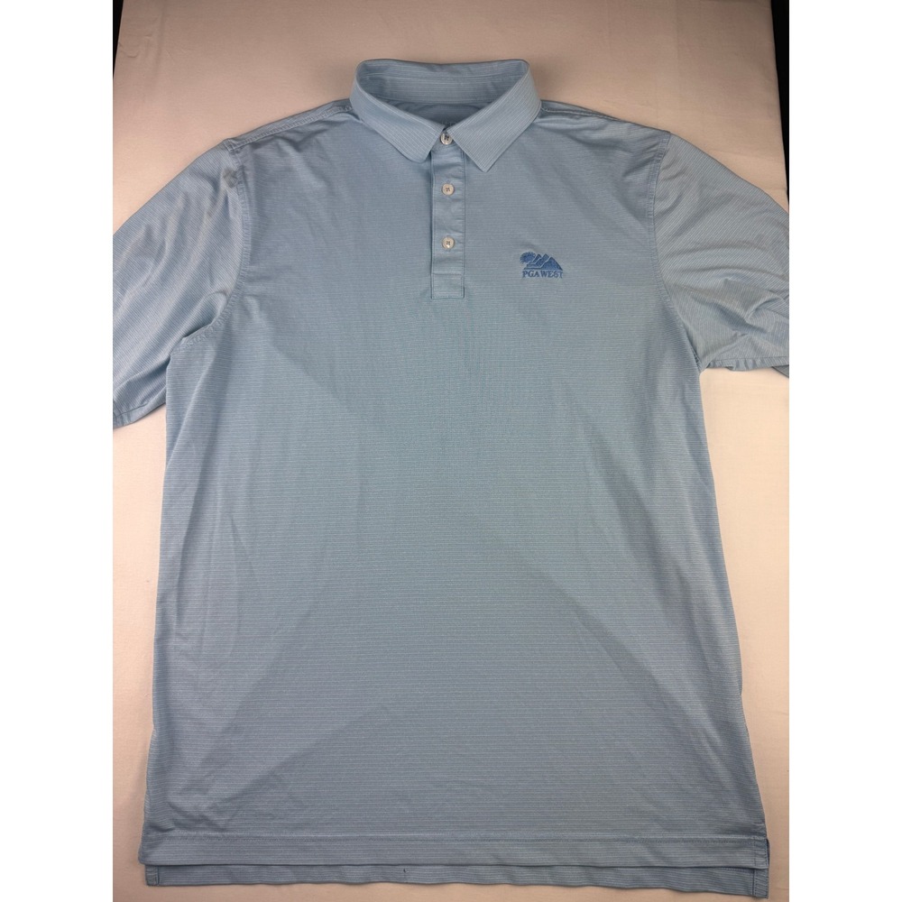 Straight Down Polo Shirt Size M Blue PGA West Performance Microstripe Golf Top
